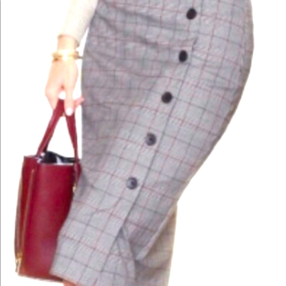 Plaid pencil knee length skirt